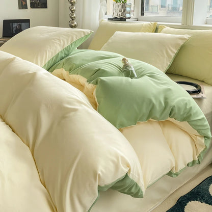 Ins Style Solid Color Duvet Cover Set Washed Cotton Bedclothes Comforter Cover Pillowcase Soft Bedding Sets Quilt Covers 220x240 GODSIGN