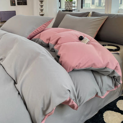 Ins Style Solid Color Duvet Cover Set Washed Cotton Bedclothes Comforter Cover Pillowcase Soft Bedding Sets Quilt Covers 220x240 GODSIGN