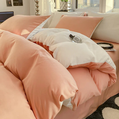 Ins Style Solid Color Duvet Cover Set Washed Cotton Bedclothes Comforter Cover Pillowcase Soft Bedding Sets Quilt Covers 220x240 GODSIGN