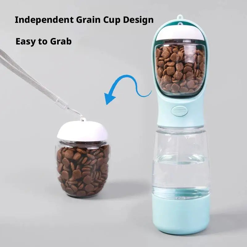 4-in-1 Dog Water Bottle & Food Container Portable Pet Feeder with Waste Bag Dispenser Leak-Proof Travel Mug for Outdoor Walking GODSIGN