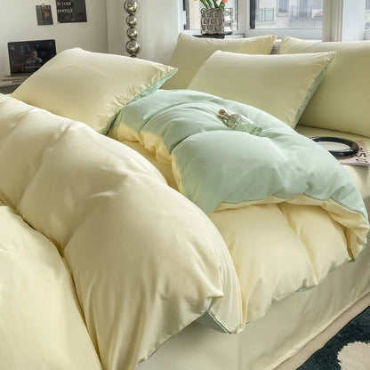 Ins Style Solid Color Duvet Cover Set Washed Cotton Bedclothes Comforter Cover Pillowcase Soft Bedding Sets Quilt Covers 220x240 GODSIGN