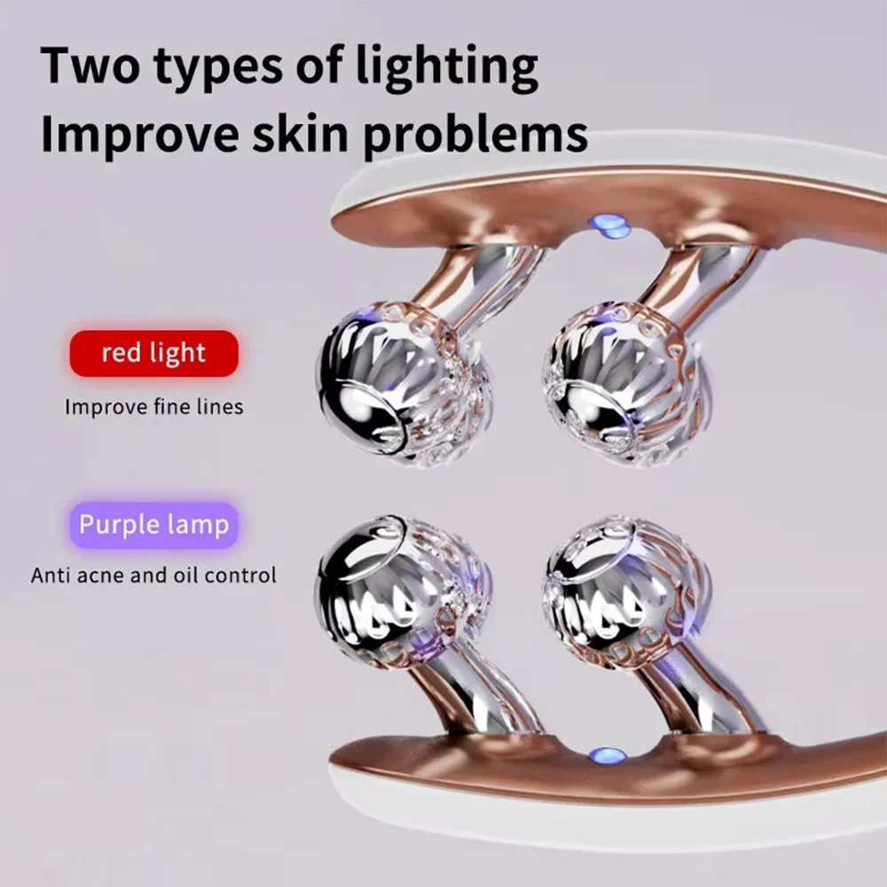 Facial and neck massager, microcurrent V-shaped lifting roller, red and blue light therapy, facial slimming vibration device GODSIGN