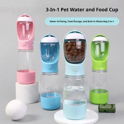 4-in-1 Dog Water Bottle & Food Container Portable Pet Feeder with Waste Bag Dispenser Leak-Proof Travel Mug for Outdoor Walking GODSIGN