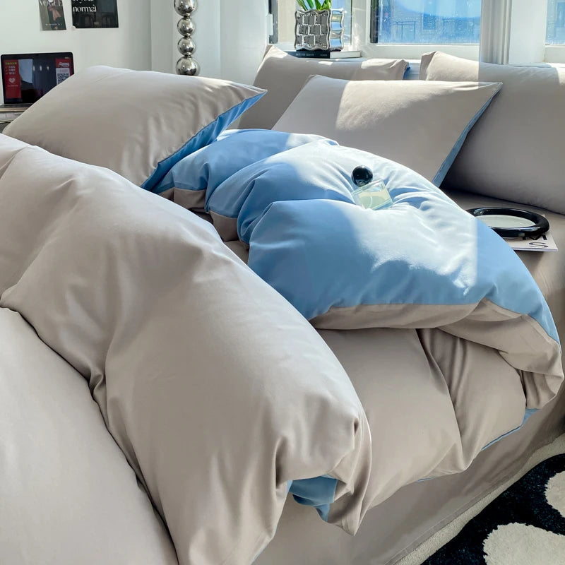 Ins Style Solid Color Duvet Cover Set Washed Cotton Bedclothes Comforter Cover Pillowcase Soft Bedding Sets Quilt Covers 220x240 GODSIGN