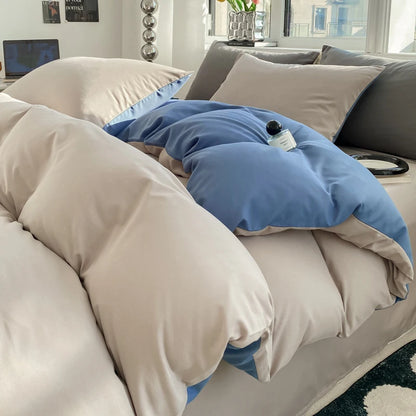 Ins Style Solid Color Duvet Cover Set Washed Cotton Bedclothes Comforter Cover Pillowcase Soft Bedding Sets Quilt Covers 220x240 GODSIGN