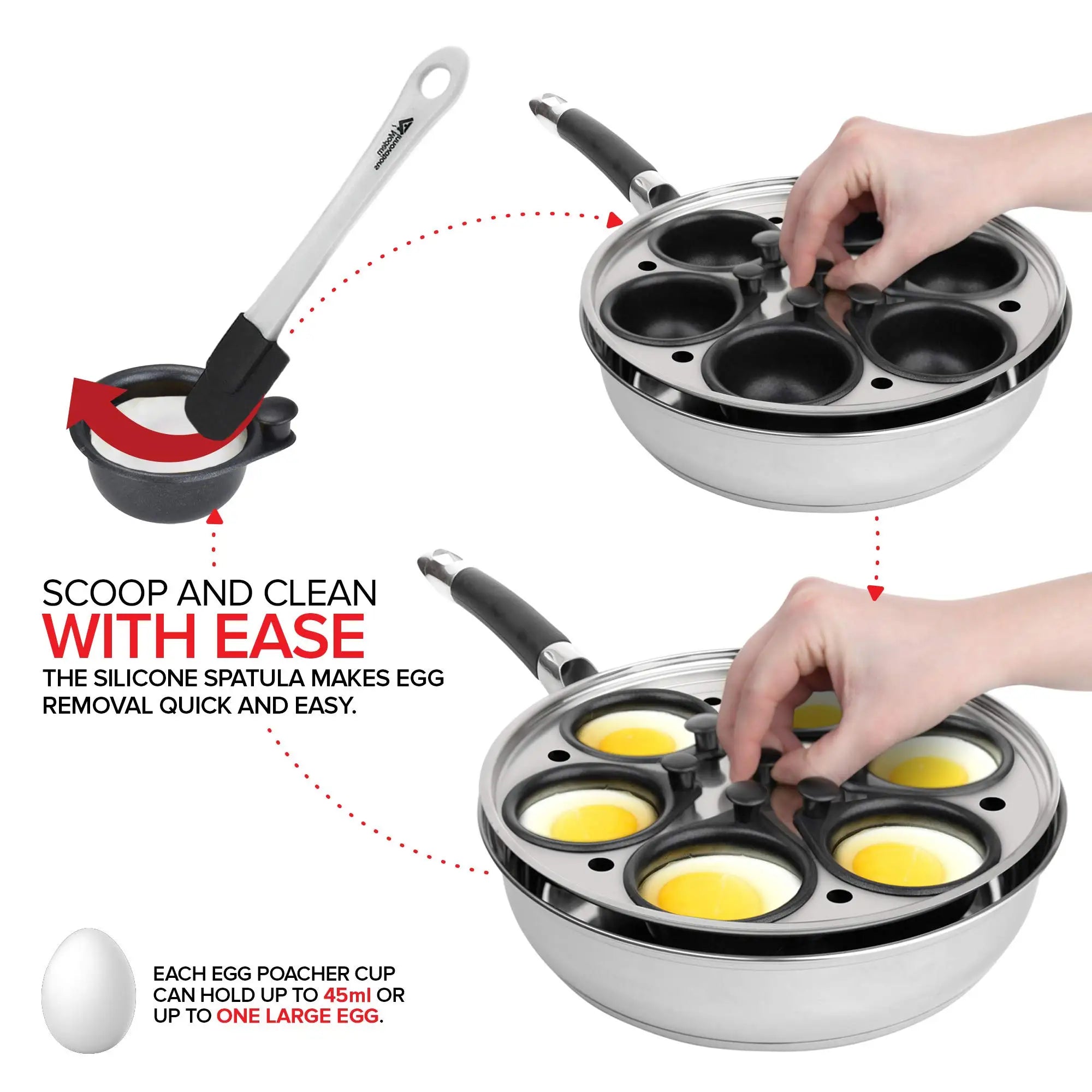 Egg Poacher Pan Stainless Steel Poached Egg Maker with 6 Nonstick Silicone Egg Poacher Cup and Spatula for Breakfast Steamed Egg GODSIGN
