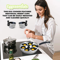 Egg Poacher Pan Stainless Steel Poached Egg Maker with 6 Nonstick Silicone Egg Poacher Cup and Spatula for Breakfast Steamed Egg GODSIGN