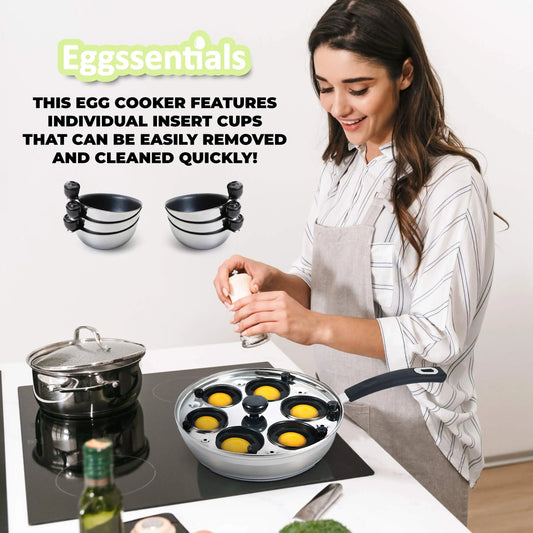 Egg Poacher Pan Stainless Steel Poached Egg Maker with 6 Nonstick Silicone Egg Poacher Cup and Spatula for Breakfast Steamed Egg GODSIGN