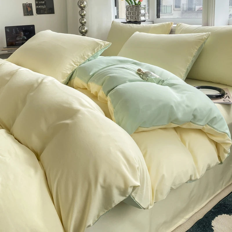 Ins Style Solid Color Duvet Cover Set Washed Cotton Bedclothes Comforter Cover Pillowcase Soft Bedding Sets Quilt Covers 220x240 GODSIGN