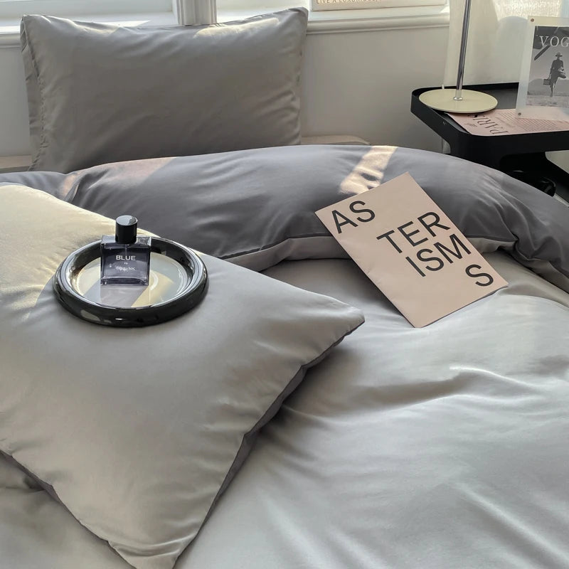 Ins Style Solid Color Duvet Cover Set Washed Cotton Bedclothes Comforter Cover Pillowcase Soft Bedding Sets Quilt Covers 220x240 GODSIGN