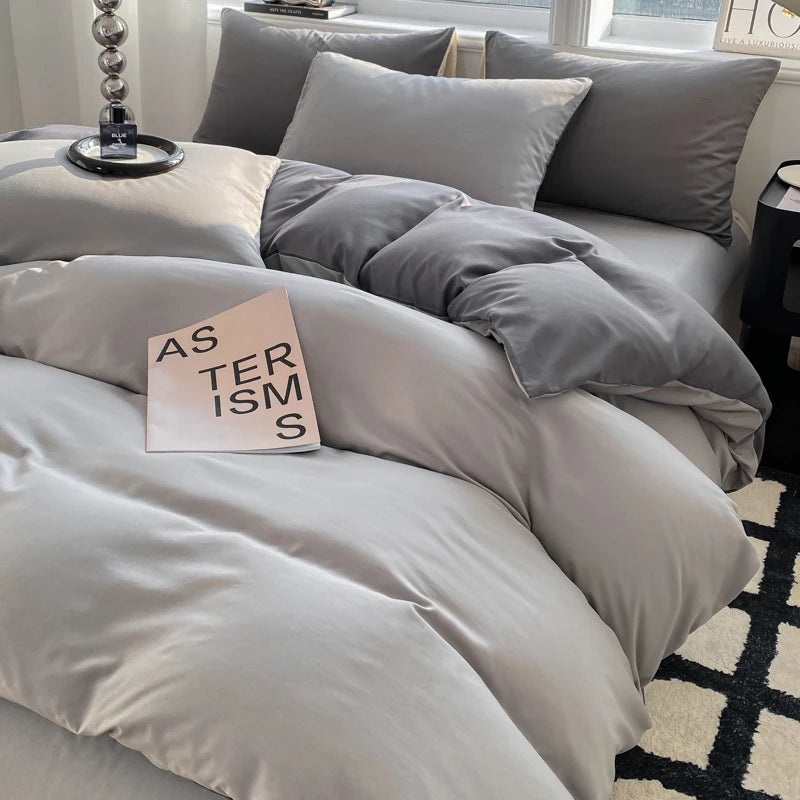 Ins Style Solid Color Duvet Cover Set Washed Cotton Bedclothes Comforter Cover Pillowcase Soft Bedding Sets Quilt Covers 220x240 GODSIGN