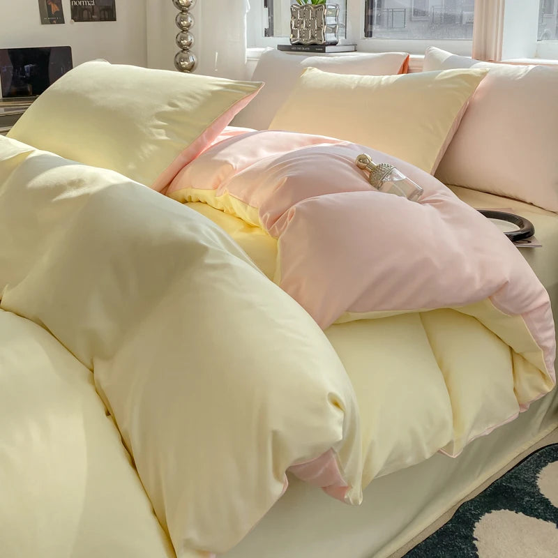 Ins Style Solid Color Duvet Cover Set Washed Cotton Bedclothes Comforter Cover Pillowcase Soft Bedding Sets Quilt Covers 220x240 GODSIGN