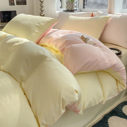 Ins Style Solid Color Duvet Cover Set Washed Cotton Bedclothes Comforter Cover Pillowcase Soft Bedding Sets Quilt Covers 220x240 GODSIGN