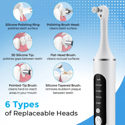 Electric Tooth Polisher Teeth Whitening Cleaner 5 Speed Modes with 6 Brush Heads LED Light Plaque Dental Tartar Remover GODSIGN