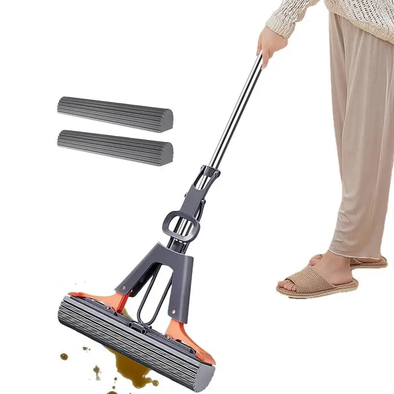 PVA Sponge Roller Mop Squeeze Self-Draining Mop With Adjustable Handle No-Wash Lazy Mop Reusable Sponge Home Floor Cleaning Tool GODSIGN