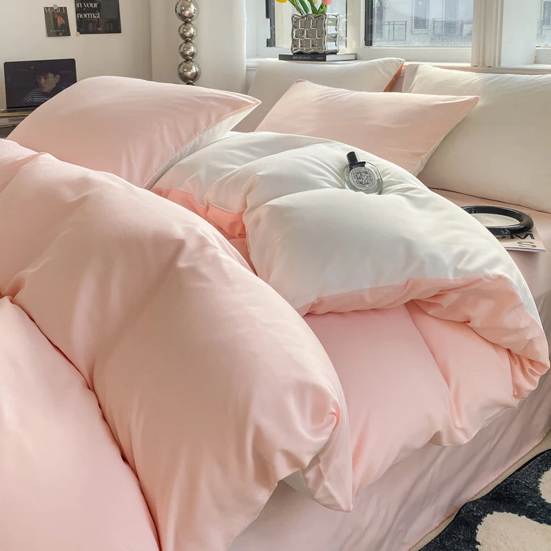 Ins Style Solid Color Duvet Cover Set Washed Cotton Bedclothes Comforter Cover Pillowcase Soft Bedding Sets Quilt Covers 220x240 GODSIGN