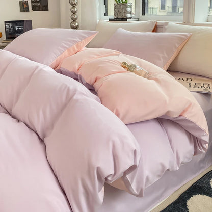 Ins Style Solid Color Duvet Cover Set Washed Cotton Bedclothes Comforter Cover Pillowcase Soft Bedding Sets Quilt Covers 220x240 GODSIGN