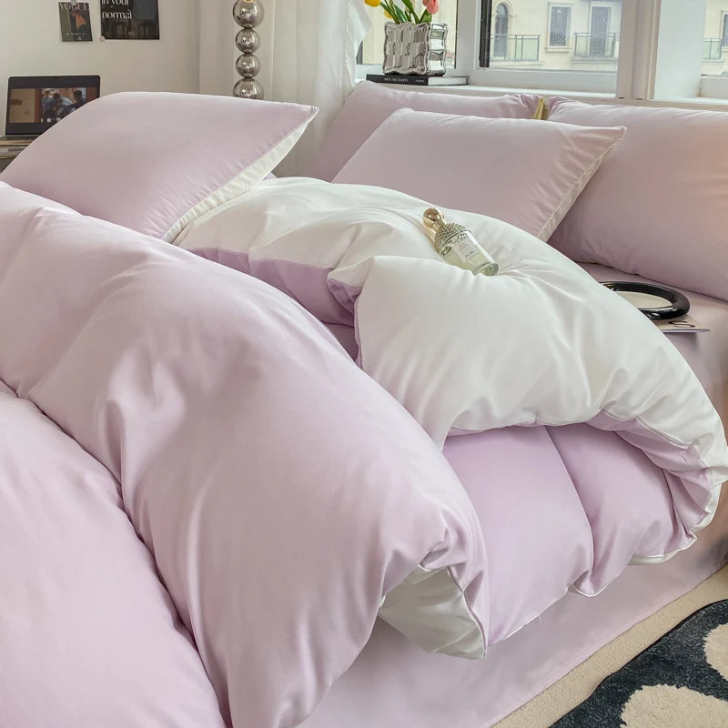 Ins Style Solid Color Duvet Cover Set Washed Cotton Bedclothes Comforter Cover Pillowcase Soft Bedding Sets Quilt Covers 220x240 GODSIGN