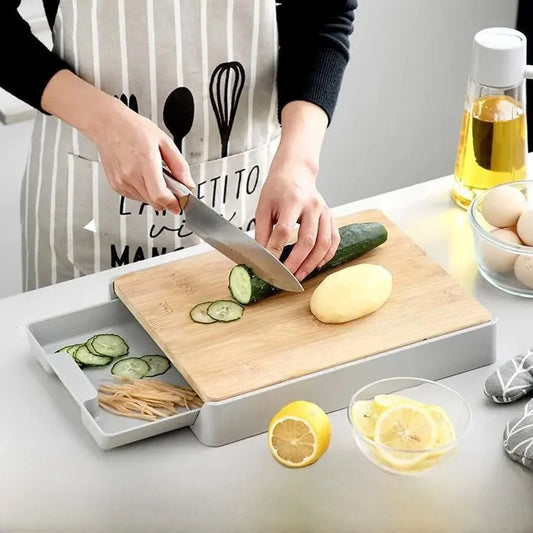 Modern Simple Style Bamboo Cutting Board Anti-Slip Home Kitchen Utensils Drawer Type Vegetable And Fruit Cutting Boards GODSIGN