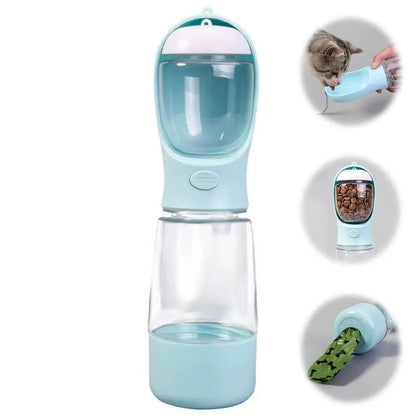 4-in-1 Dog Water Bottle & Food Container Portable Pet Feeder with Waste Bag Dispenser Leak-Proof Travel Mug for Outdoor Walking GODSIGN