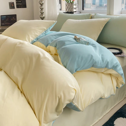 Ins Style Solid Color Duvet Cover Set Washed Cotton Bedclothes Comforter Cover Pillowcase Soft Bedding Sets Quilt Covers 220x240 GODSIGN