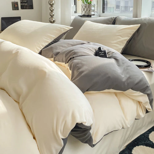 Ins Style Solid Color Duvet Cover Set Washed Cotton Bedclothes Comforter Cover Pillowcase Soft Bedding Sets Quilt Covers 220x240 GODSIGN