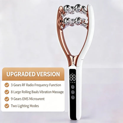 Facial and neck massager, microcurrent V-shaped lifting roller, red and blue light therapy, facial slimming vibration device GODSIGN