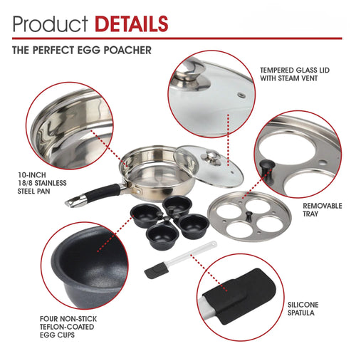 Egg Poacher Pan Stainless Steel Poached Egg Maker with 6 Nonstick Silicone Egg Poacher Cup and Spatula for Breakfast Steamed Egg GODSIGN