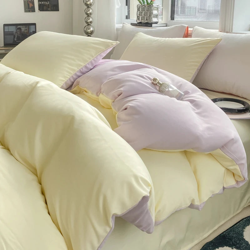Ins Style Solid Color Duvet Cover Set Washed Cotton Bedclothes Comforter Cover Pillowcase Soft Bedding Sets Quilt Covers 220x240 GODSIGN