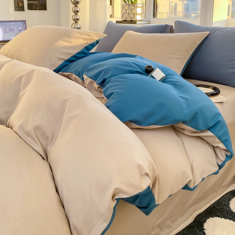 Ins Style Solid Color Duvet Cover Set Washed Cotton Bedclothes Comforter Cover Pillowcase Soft Bedding Sets Quilt Covers 220x240 GODSIGN