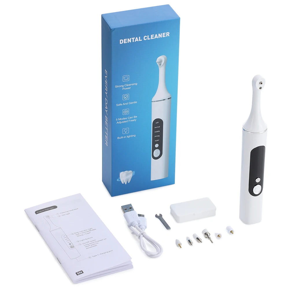 Electric Tooth Polisher Teeth Whitening Cleaner 5 Speed Modes with 6 Brush Heads LED Light Plaque Dental Tartar Remover GODSIGN