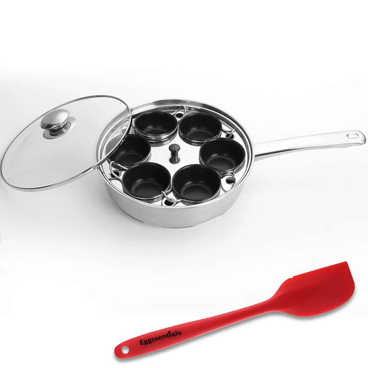 Egg Poacher Pan Stainless Steel Poached Egg Maker with 6 Nonstick Silicone Egg Poacher Cup and Spatula for Breakfast Steamed Egg GODSIGN