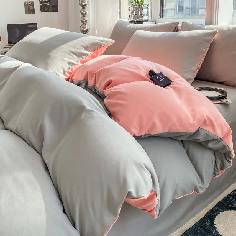 Ins Style Solid Color Duvet Cover Set Washed Cotton Bedclothes Comforter Cover Pillowcase Soft Bedding Sets Quilt Covers 220x240 GODSIGN