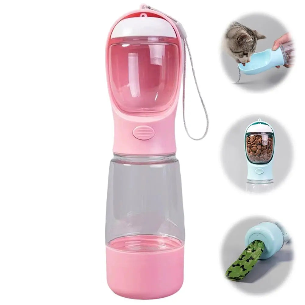 4-in-1 Dog Water Bottle & Food Container Portable Pet Feeder with Waste Bag Dispenser Leak-Proof Travel Mug for Outdoor Walking GODSIGN