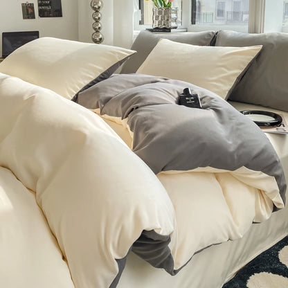 Ins Style Solid Color Duvet Cover Set Washed Cotton Bedclothes Comforter Cover Pillowcase Soft Bedding Sets Quilt Covers 220x240 GODSIGN