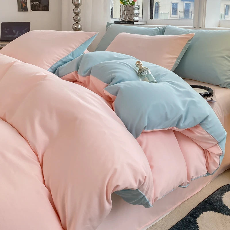 Ins Style Solid Color Duvet Cover Set Washed Cotton Bedclothes Comforter Cover Pillowcase Soft Bedding Sets Quilt Covers 220x240 GODSIGN