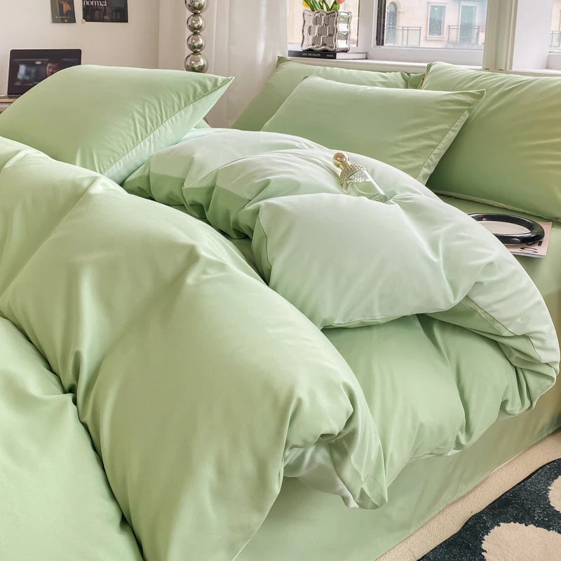 Ins Style Solid Color Duvet Cover Set Washed Cotton Bedclothes Comforter Cover Pillowcase Soft Bedding Sets Quilt Covers 220x240 GODSIGN