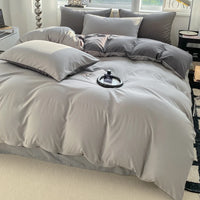 Ins Style Solid Color Duvet Cover Set Washed Cotton Bedclothes Comforter Cover Pillowcase Soft Bedding Sets Quilt Covers 220x240 GODSIGN