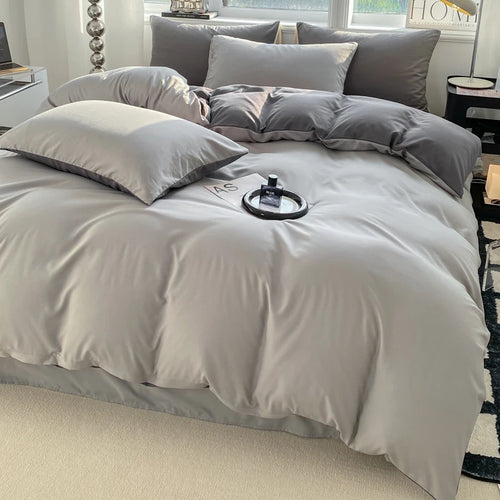 Ins Style Solid Color Duvet Cover Set Washed Cotton Bedclothes Comforter Cover Pillowcase Soft Bedding Sets Quilt Covers 220x240 GODSIGN