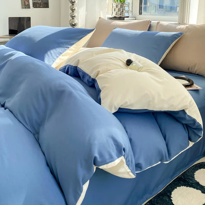 Ins Style Solid Color Duvet Cover Set Washed Cotton Bedclothes Comforter Cover Pillowcase Soft Bedding Sets Quilt Covers 220x240 GODSIGN