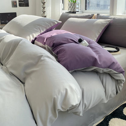 Ins Style Solid Color Duvet Cover Set Washed Cotton Bedclothes Comforter Cover Pillowcase Soft Bedding Sets Quilt Covers 220x240 GODSIGN
