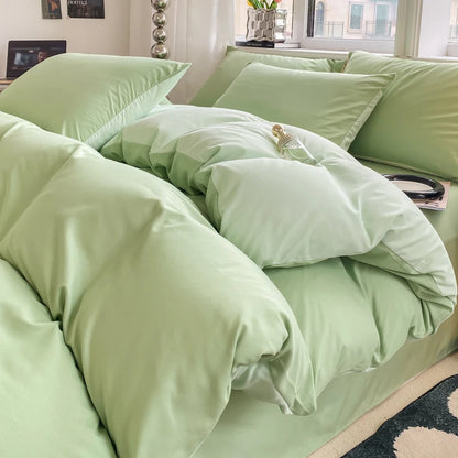 Ins Style Solid Color Duvet Cover Set Washed Cotton Bedclothes Comforter Cover Pillowcase Soft Bedding Sets Quilt Covers 220x240 GODSIGN