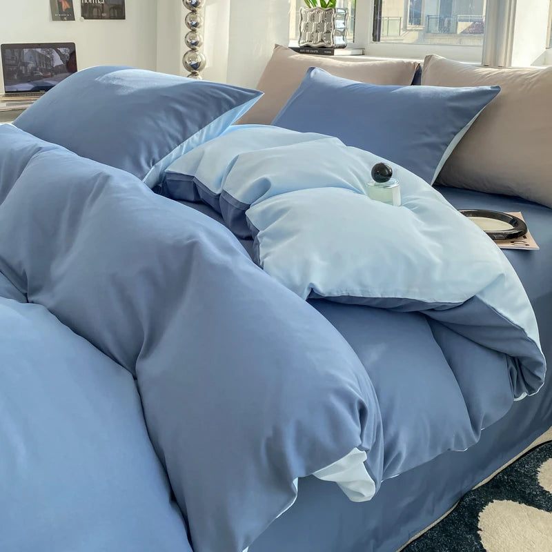 Ins Style Solid Color Duvet Cover Set Washed Cotton Bedclothes Comforter Cover Pillowcase Soft Bedding Sets Quilt Covers 220x240 GODSIGN