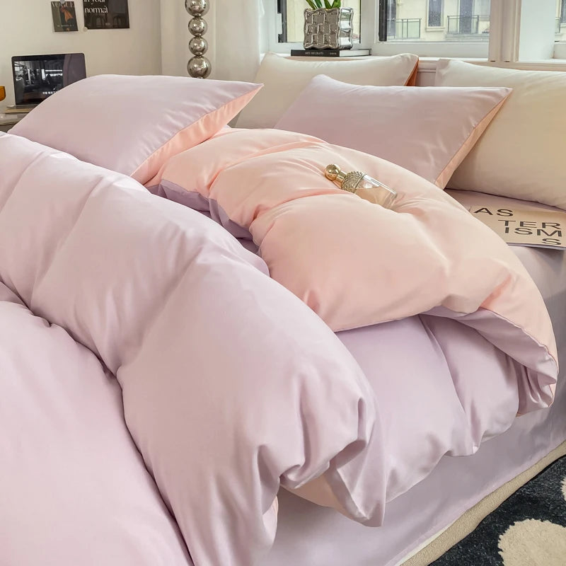Ins Style Solid Color Duvet Cover Set Washed Cotton Bedclothes Comforter Cover Pillowcase Soft Bedding Sets Quilt Covers 220x240 GODSIGN